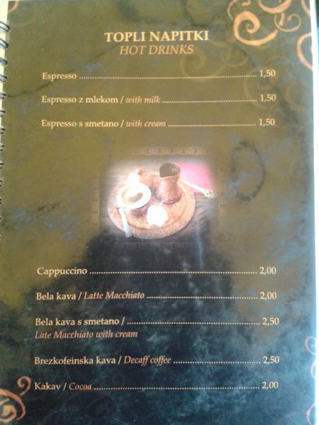 Hadouta - nápojový lístek